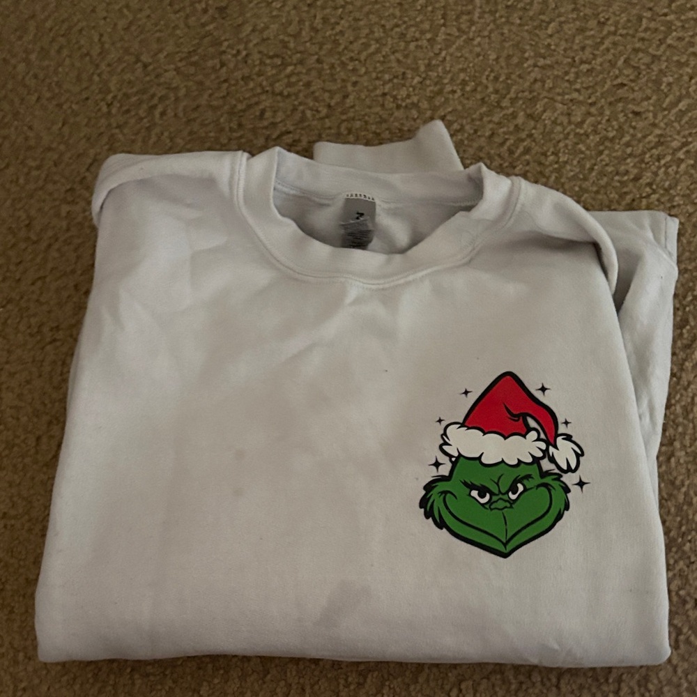 Gildan White Sweater with Grinch Design